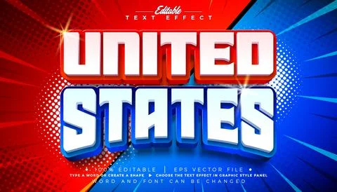 United States Text Effect Design Editable Vector Graphic Style with USA 3d Ty 스톡 일러스트