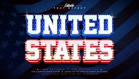 United States Text Effect Design Editable Vector Graphic Style with USA Fla.. Illustrazione stock