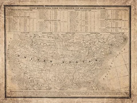 United States time zone map  19th Century Map Stock Illustration