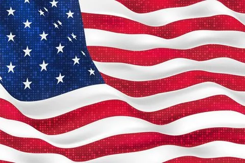 United States vector flag with dynamic waves and halftone dots effect moder.. Stock Illustration