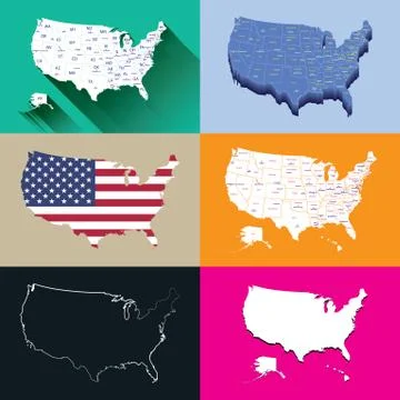 United States vector isolated maps set Illustrazione stock