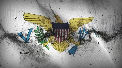 United States Virgin Islands US State grunge dirty flag waving on wind. Stock Photos