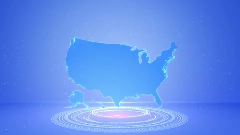 United States Virtual Map on Glowing Digital Display Stage Stock Footage 342615282