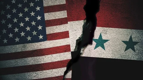 United States vs Syria Flags on Cracked Wall Stock Footage 83343585