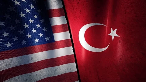 United States vs Turkey Flags loop Stock Footage 125627734