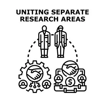 Uniting separate research areas collaboration concept Stock Illustration