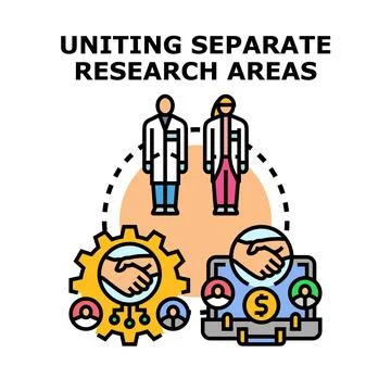 Uniting separate research areas collaboration concept Stock Illustration