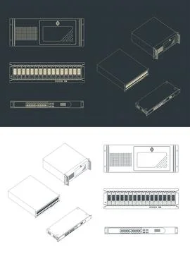 Units for server racks and supercomputers blueprints Stock Illustration