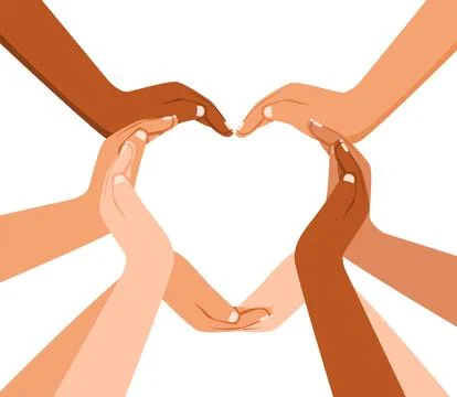 Unity and diversity forming heart of a diverse group of people connected to.. Stock Illustration