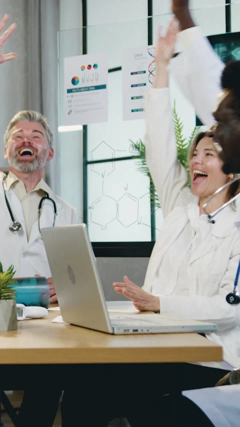 Unity and friendship concept where likable smiling successful experienced multic Stock Footage 329426081