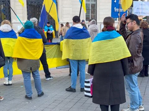 Unity and Peaceful Protest in Support of Ukraine on a Sunny Day Stock Photos
