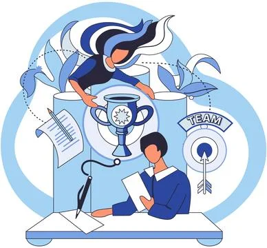 Unity and support between colleagues agreement. Command of winners and cup Illustrazione stock