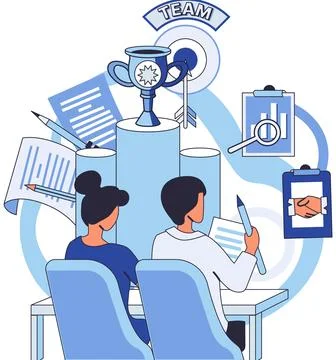 Unity and support between colleagues agreement. Command of winners and cup... Stock Illustration