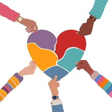 Unity in Diversity Hands Holding Colorful Puzzle Heart Illustration Stock Illustration