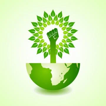 Unity hand make tree on earth - vector illustration Stock Illustration