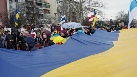 Unity march against Russian invasion on Ukraine. Stock Footage 236681540