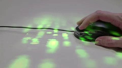 Unity of old and new technologies. Man with computer mouse and projection screen Stock Footage 73491767