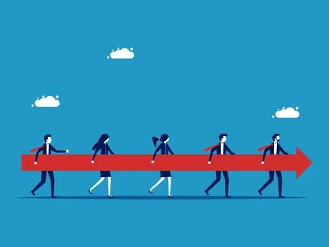 The unity of the organization for progress. Businessman holding an arrow poin Stock Illustration
