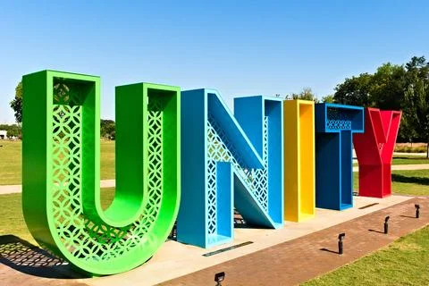 Unity Park Sign from Angle Foto stock