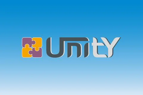 Unity puzzle pieces team work text letter logo design Stock Illustration