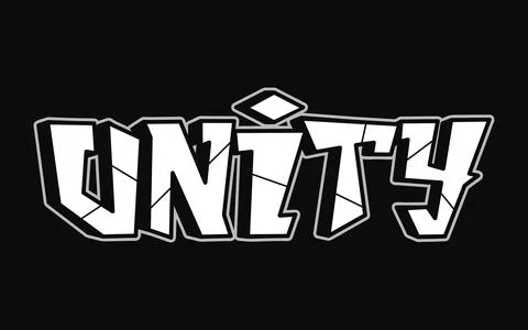 Unity - single word, letters graffiti style. Vector hand drawn logo. Funny .. イラスト素材