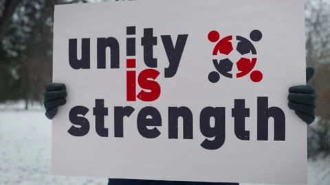Unity Is Strength Slogan On Banner At Demonstration For Human Rights And Justice Stock Footage 220896123