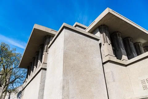 Unity Temple facade by Frank Lloyd Wright in Oak Park Stock-Fotos