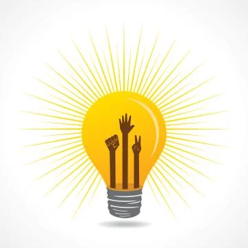 Unity,victory and helping hand are inside the bulb - vector illustration Stock Illustration