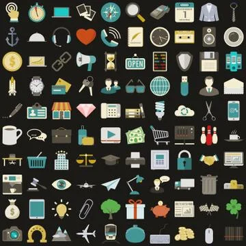 Universal 100 flat icons set Stock Illustration