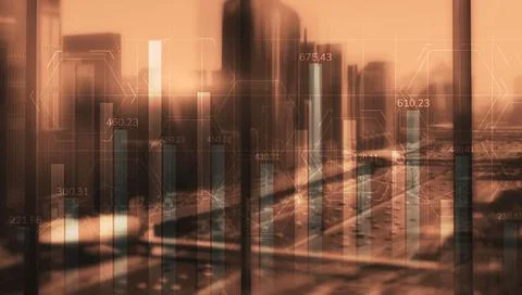 Universal background. Diagrams with numbers on the background of the city Ilustración de archivo
