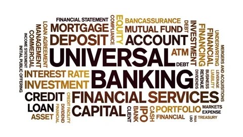 Universal Banking animated word cloud,animation kinetic typography loop. Stock Footage 297837718