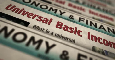 Universal basic income analysis technology newspaper printing press Video stock 249056662