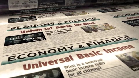 Universal basic income analysis technology newspaper printing press Video stock 249162011