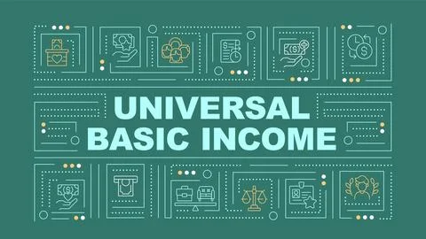Universal basic income green word concept Illustrazione stock