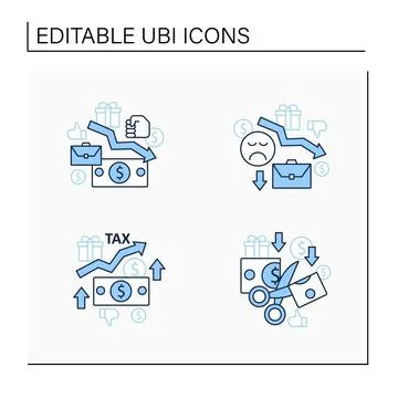 Universal basic income line icons set Stock Illustration