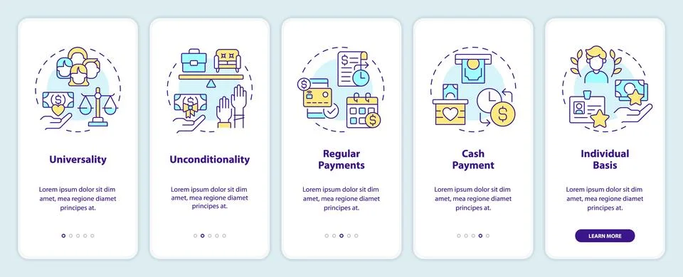 Universal basic income onboarding mobile app screen Illustrazione stock
