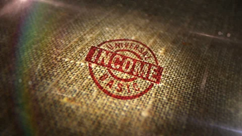 Universal Basic Income sign stamp on linen sack Video stock 301103897