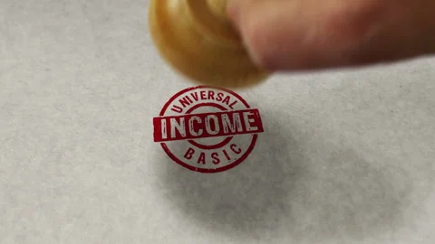 Universal Basic Income stamp and stamping loop animation 스톡 동영상 301103736