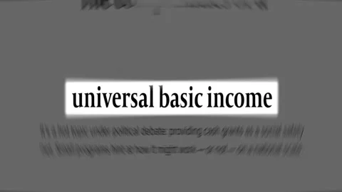 'Universal Basic Income' text centered among random paragraphs, similar to news. Stock Footage 130821272