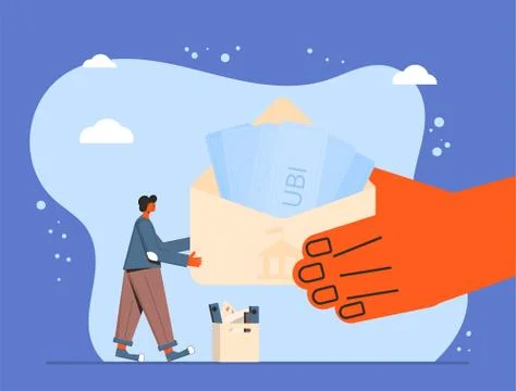 Universal basic income. Unconditional guarantee. Living stipend. Governmental Illustrazione stock