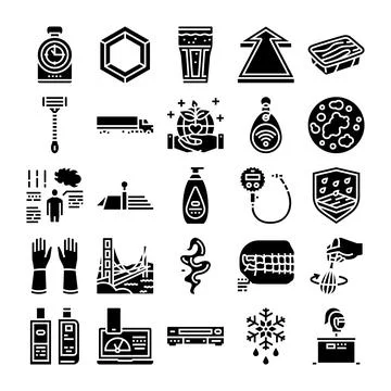 Universal black and white icon set representing various concepts Ilustração Stock