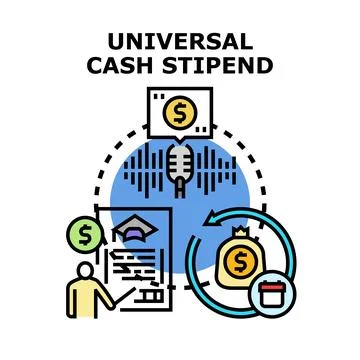 Universal cash stipend program managing basic income distributing money Stock Illustration