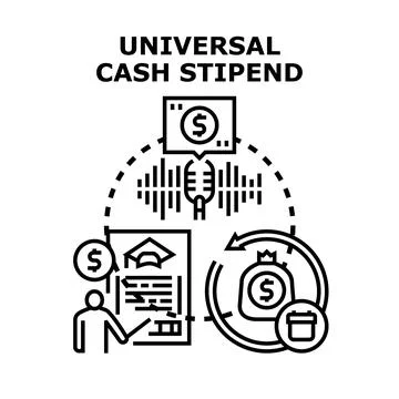 Universal cash stipend program managing basic income distributing money Stock Illustration