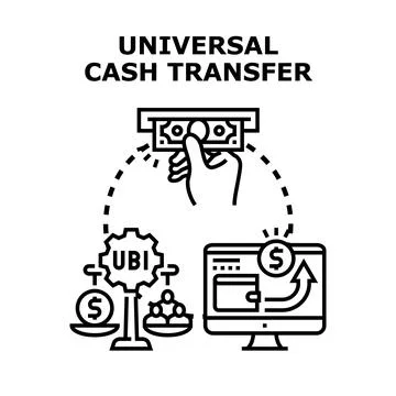Universal cash transfer concept receiving basic income Illustrazione stock