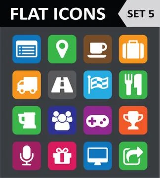 Universal Colorful Flat Icons. Set 5. 스톡 일러스트