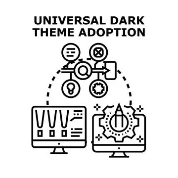 Universal dark theme adoption process developing interface Stock Illustration