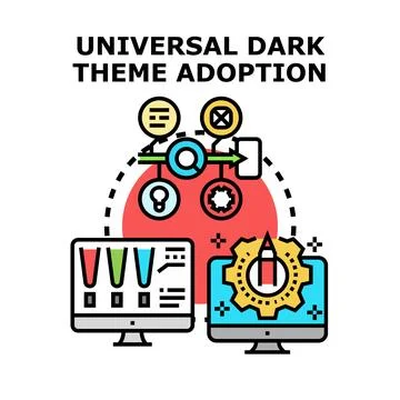 Universal dark theme adoption process developing interface Stock Illustration