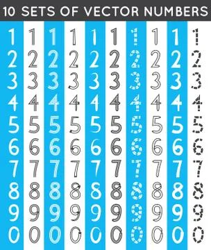 Universal different sets of simple drawn numbers.  illustration Stock Illustration