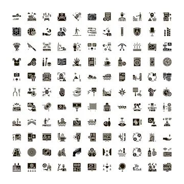 Universal digital icon set creating concept flat glyphs Stock Illustration