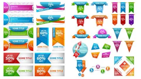 Universal discount templates for your creativity. Collection of discount bann Stock Illustration